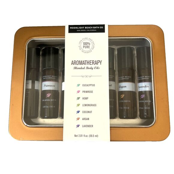 Moonlight Beach Bath AROMATHERAPY SEVEN  BLENDED BODY OILS Brand New - Picture 1 of 5